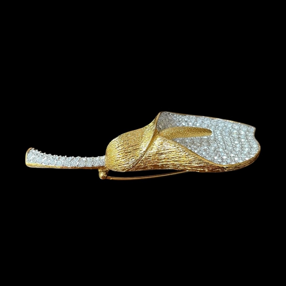 VTG Nolan Miller Calla Lilly Flower Crystals Gold Tone Brooch Pin - Picture 2 of 7